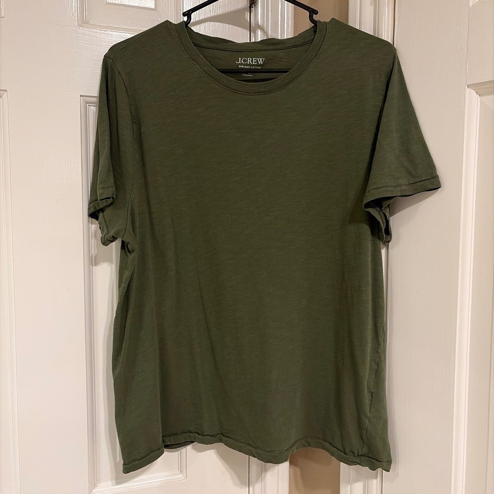 J.Crew Vintage Cotton T-Shirt XL Olive Green Short Sleeve Slub Crewneck Tee